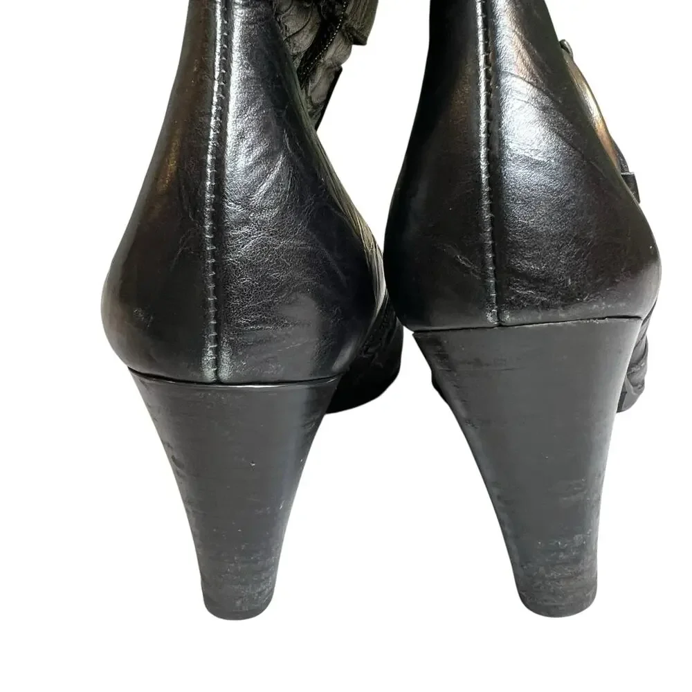 Paul Green Harness Boots 6.5 Black Leather Buckle‎ Cuffed Western Ankle Booties